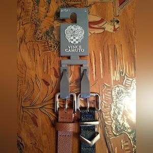 NWT 2 Pack Of Vince Camuto Faux Pebbled Leather Brown&Black  Belts, Sz L 40.5"